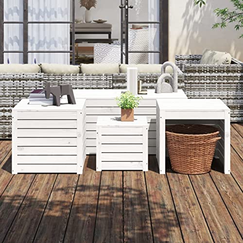 ShCuShan Rechteckiger Tisch mit Metallrahmen und Tischplatte in Holzoptik für den Garten, 4-teiliges Set aus massivem Kiefernholz von ShCuShan