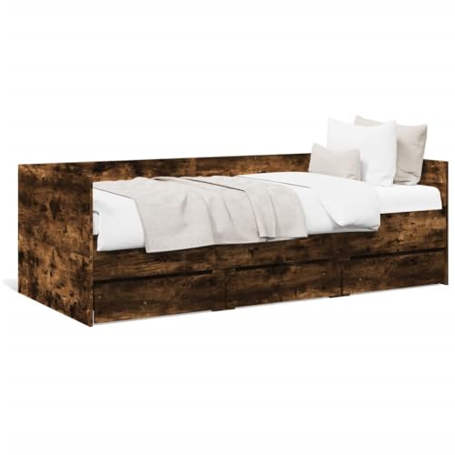 ShCuShan Schlafsofa mit Schubladen Rauch Eiche 90x190 cm Multi-Layer, Einzelschlafsofa aus Holz Betten und Schmiedeholz Basen für Erwachsene von ShCuShan