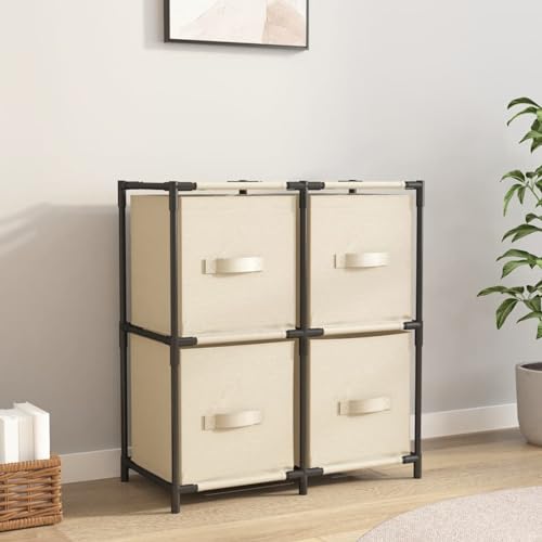 ShCuShan Schrank mit 4 Körben aus Stoff, Creme, 63 x 30 x 71 cm, Stahl, Kommode für Schlafzimmer oder Wohnzimmer, modernes Möbelstück von ShCuShan
