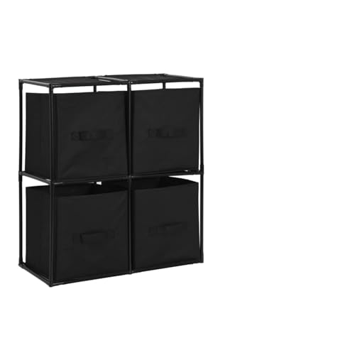 ShCuShan Schrank mit 4 schwarzen Stoffkörben 63 x 30 x 71 cm Stahl, Kommode, Schlafzimmerschrank oder Wohnzimmer, modernes Möbelstück von ShCuShan