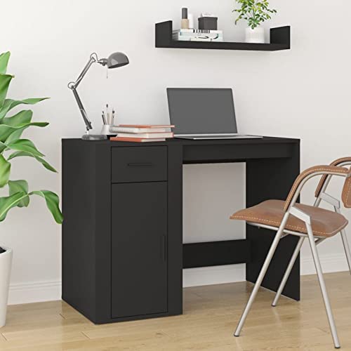 ShCuShan Schwarzer Schreibtisch 100 x 49 x 75 cm aus mehrschichtigem Holz, Schreibtisch mit Bücherregal, Arbeitstisch, PC-Tür, Gestell und Tischplatte aus MDF-Holz, Einrichtung für Zuhause, Büro von ShCuShan