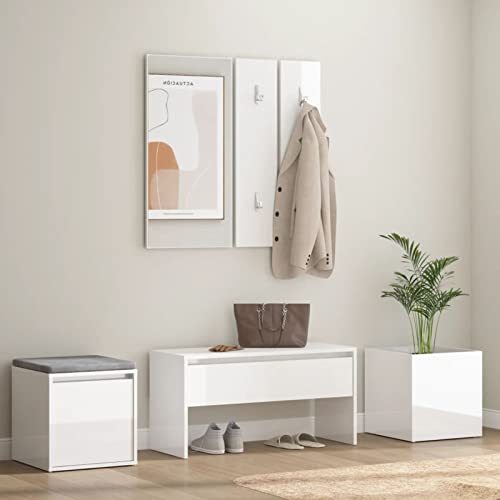 ShCuShan Set aus Flurmöbeln, weiß, glänzend, aus mehrschichtigem Holz, Eingangsmöbel, moderner Eingang mit Spiegel, Schrank mit Schuhschrank, Multifunktionsschrank ShCuShan Set aus Flurmöbeln, weiß, glänzend, aus mehrschichtigem Holz, Eingangsmöbel, moderner Eingang mit Spiegel, Schrank mit Schuhschrank, Multifunktionsschrank von ShCuShan