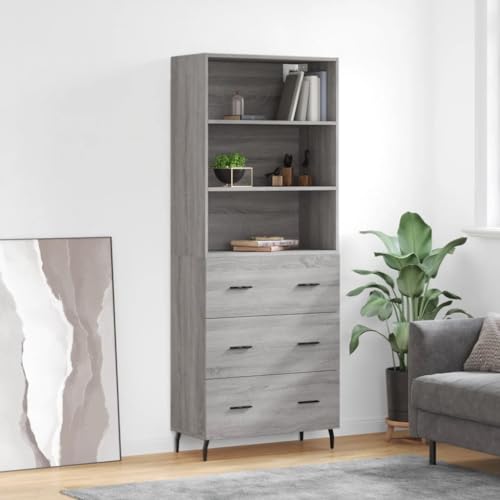 ShCuShan Sideboard für Küche, Schrank mit Holzstruktur, offene Fächer und Schränke, Sideboard für Wohnzimmer, Schlafzimmer, Büro, Sideboard in Sonoma-Grau, 69,5 x 34 x 180 cm, aus mehrschichtigem Holz ShCuShan Sideboard für Küche, Schrank mit Holzstruktur, offene Fächer und Schränke, Sideboard für Wohnzimmer, Schlafzimmer, Büro, Sideboard in Sonoma-Grau, 69,5 x 34 x 180 cm, aus mehrschichtigem Holz von ShCuShan