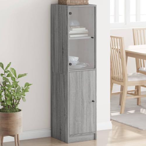 ShCuShan Sideboard mit Glastür in Sonoma-Grau, 35 x 37 x 142 cm, Mehrzweck-Schrank und Buffet, Holzschrank für Küche, Wohnzimmer, Esszimmer ShCuShan Sideboard mit Glastür in Sonoma-Grau, 35 x 37 x 142 cm, Mehrzweck-Schrank und Buffet, Holzschrank für Küche, Wohnzimmer, Esszimmer von ShCuShan