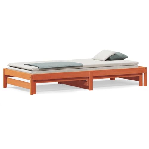 ShCuShan Sofa mit ausziehbarem Bett, Braun, Wachs, 80 x 200 cm, massives Kiefernholz, Einzelbett aus Holz, Bettgestell und Sockel aus Schmiedeholz, für Erwachsene ShCuShan Sofa mit ausziehbarem Bett, Braun, Wachs, 80 x 200 cm, massives Kiefernholz, Einzelbett aus Holz, Bettgestell und Sockel aus Schmiedeholz, für Erwachsene von ShCuShan