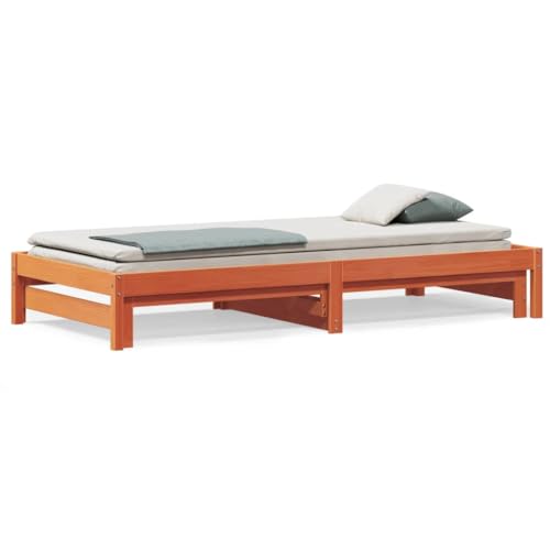 ShCuShan Sofa mit ausziehbarem Bett braun Wachs 90 x 200 cm massive Kiefer, Einzelbett aus Holz, Bettrahmen und Schmiedeholzbasis für Erwachsene ShCuShan Sofa mit ausziehbarem Bett braun Wachs 90 x 200 cm massive Kiefer, Einzelbett aus Holz, Bettrahmen und Schmiedeholzbasis für Erwachsene von ShCuShan