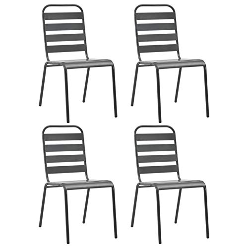 ShCuShan Stühle für den Außenbereich, 4 Stück, Design mit Latten aus dunkelgrauem Stahl, Gartenstühle, Stuhl mit Armlehnen und Kissen für Sitz und Rückenlehne, Sessel für den Außenbereich von ShCuShan