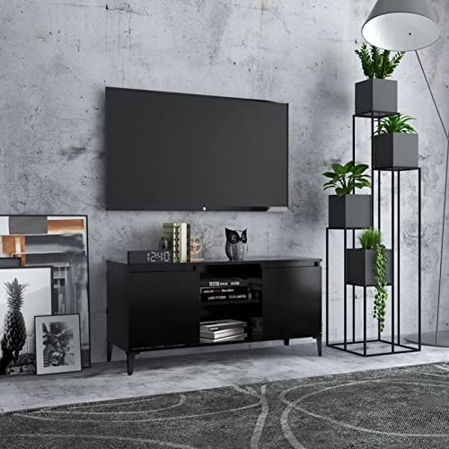ShCuShan TV-Schrank mit Metallbeinen Schwarz 103,5x35x50 cm Fernsehboard Tv Unterschrank von ShCuShan