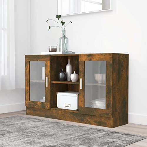 ShCuShan Vitrine Eiche Rauchgrau 120 x 30,5 x 70 cm aus mehrschichtigem Holz Vitrine Wohnzimmer Elegante Vitrine aus Holz Kristall von ShCuShan