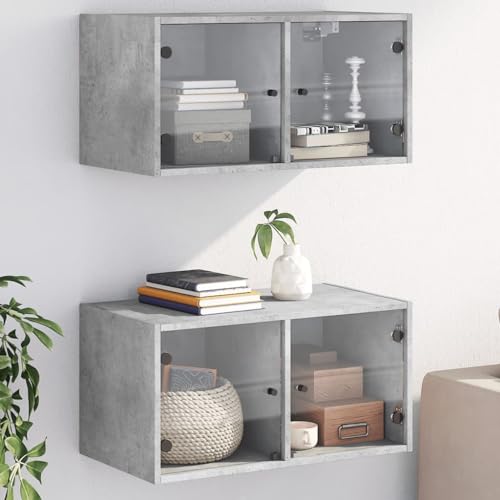 ShCuShan Wandschränke und Glastüren, 2 Stück, Betongrau, 68,5 x 37 x 35 cm, Industrieschrank, Aufbewahrungsschrank von ShCuShan