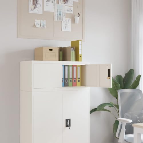 ShCuShan Weißer Aktenschrank 90 x 40 x 40 cm aus Stahl, Büroschrank mit Schloss und strukturierter Oberfläche, für Format A4 und Brief, Studio ShCuShan Weißer Aktenschrank 90 x 40 x 40 cm aus Stahl, Büroschrank mit Schloss und strukturierter Oberfläche, für Format A4 und Brief, Studio von ShCuShan