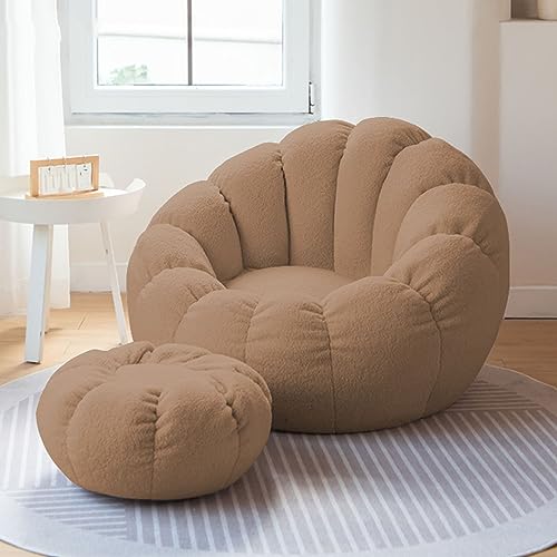 Lazy Sitzsack-Stuhlbezug, Sessel aus ultraweichem Teddy-Stoff, (ohne Füllstoff), Kürbis-Optik, weicher, hochwertiger, Stopfbarer Sitzsack-Stuhlbezug, auslaufsicherer Möbelschutz,Messing von ShEyle