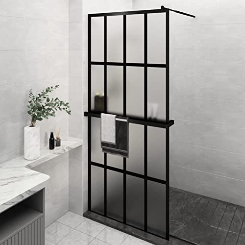 Duschwand mit Ablage für Walk-In-Dusche, ShGaxin Walk In Duschglas, Begehbare Dusche, Duschabtrennung Glaswand, Dusche Glaswand, Duschtrennwand, Dusche Seitenwand, Schwarz 90x195 cm ESG von ShGaxin