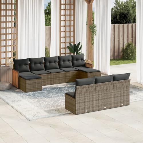 ShGaxin 10-TLG. Garten-Sofagarnitur mit Kissen Grau Poly Rattan, Lounge Gartenmöbel Set, Möbelsets, Balkon Möbel, Gartenlounge, Gartensofa - 3228069 von ShGaxin