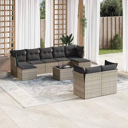 ShGaxin 10-TLG. Garten-Sofagarnitur mit Kissen Grau Poly Rattan, Lounge Gartenmöbel Set, Möbelsets, Balkon Möbel, Gartenlounge, Gartensofa - 3250159 von ShGaxin