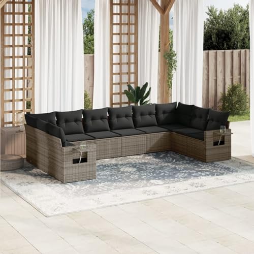 ShGaxin 10-TLG. Garten-Sofagarnitur mit Kissen Grau Poly Rattan, Lounge Gartenmöbel Set, Möbelsets, Balkon Möbel, Gartenlounge, Gartensofa - 3253007 von ShGaxin