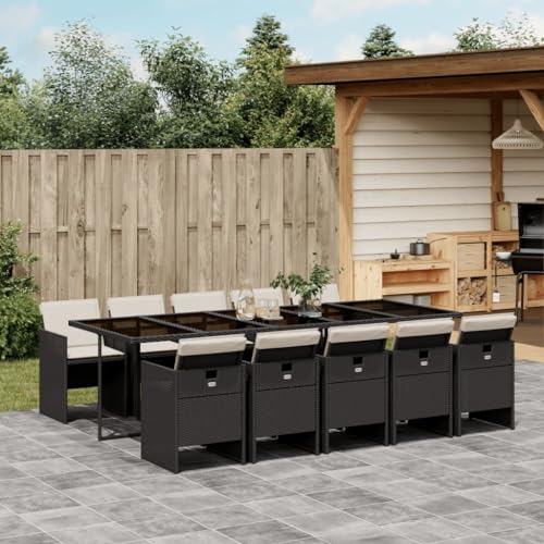 ShGaxin 11-TLG. Garten-Essgruppe mit Kissen Schwarz Poly Rattan, Esstisch Mit Stühlen Set, Gartenmöbel Sitzgruppe, Balkon Möbel, Gartenlounge Set, Terrassenmöbel, Balkonmöbel Set - 3210570 von ShGaxin