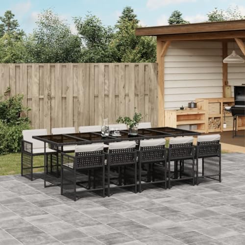 ShGaxin 11-TLG. Garten-Essgruppe mit Kissen Schwarz Poly Rattan, Esstisch Mit Stühlen Set, Gartenmöbel Sitzgruppe, Balkon Möbel, Gartenlounge Set, Terrassenmöbel, Balkonmöbel Set - 3211650 von ShGaxin