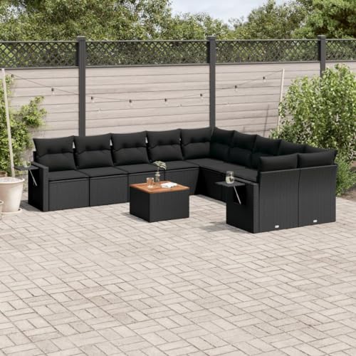 ShGaxin 11-TLG. Garten-Sofagarnitur mit Kissen Schwarz Poly Rattan, Lounge Gartenmöbel Set, Möbelsets, Balkon Möbel, Gartenlounge, Gartensofa - 3224753 von ShGaxin