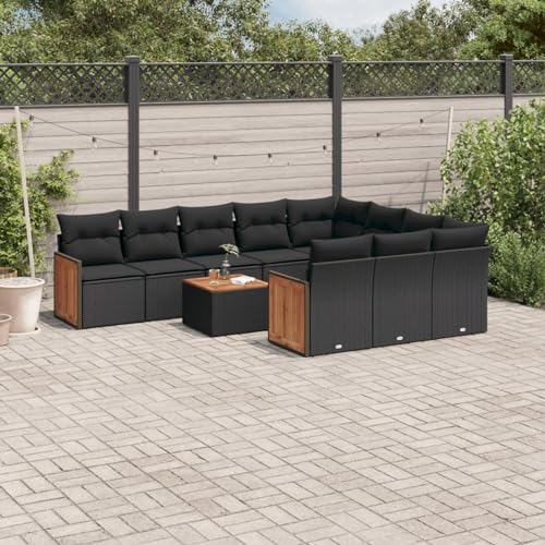 ShGaxin 11-TLG. Garten-Sofagarnitur mit Kissen Schwarz Poly Rattan, Lounge Gartenmöbel Set, Möbelsets, Balkon Möbel, Gartenlounge, Gartensofa - 3260424 von ShGaxin