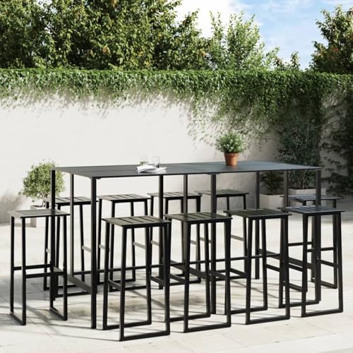 ShGaxin 11-TLG. Gartenbar-Set Schwarz Pulverbeschichteter Stahl, Gartenset Tisch Und Stühle, Balkon Möbel Für Kleinen Balkon, Terrassenmöbel, Balkonset - 3283755 von ShGaxin