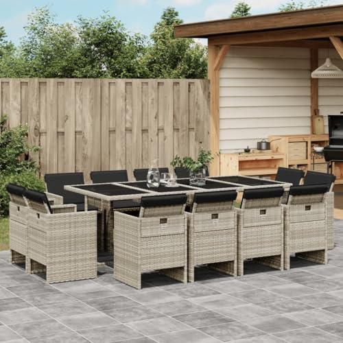 ShGaxin 13-TLG. Garten-Essgruppe mit Kissen Hellgrau Poly Rattan, Esstisch Mit Stühlen Set, Gartenmöbel Sitzgruppe, Balkon Möbel, Gartenlounge Set, Terrassenmöbel, Balkonmöbel Set - 3210683 ShGaxin 13-TLG. Garten-Essgruppe mit Kissen Hellgrau Poly Rattan, Esstisch Mit Stühlen Set, Gartenmöbel Sitzgruppe, Balkon Möbel, Gartenlounge Set, Terrassenmöbel, Balkonmöbel Set - 3210683 von ShGaxin