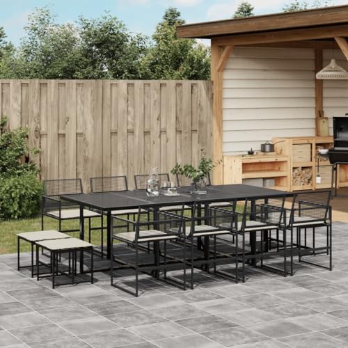 ShGaxin 13-TLG. Garten-Essgruppe mit Kissen Schwarz Poly Rattan, Esstisch Mit Stühlen Set, Gartenmöbel Sitzgruppe, Balkon Möbel, Gartenlounge Set, Terrassenmöbel, Balkonmöbel Set - 3295020 von ShGaxin