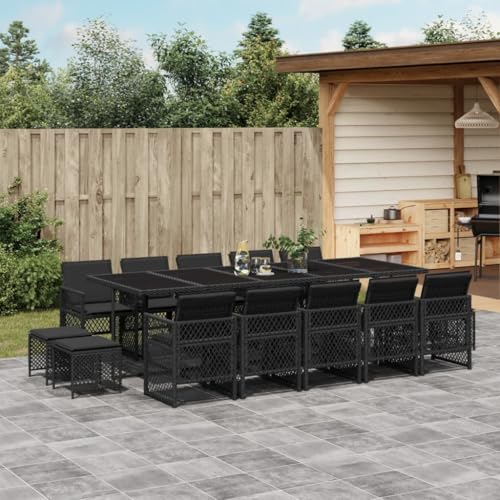 ShGaxin 15-TLG. Garten-Essgruppe mit Kissen Schwarz Poly Rattan, Esstisch Mit Stühlen Set, Gartenmöbel Sitzgruppe, Balkon Möbel, Gartenlounge Set, Terrassenmöbel, Balkonmöbel Set - 3210811 von ShGaxin