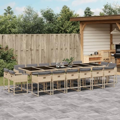 ShGaxin 17-TLG. Garten-Essgruppe mit Kissen Beigemischung Poly Rattan, Esstisch Mit Stühlen Set, Gartenmöbel Sitzgruppe, Balkon Möbel, Gartenlounge Set, Terrassenmöbel, Balkonmöbel Set - 3278195 von ShGaxin