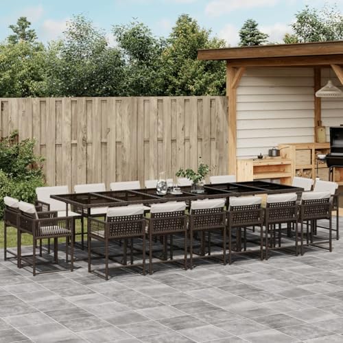ShGaxin 17-TLG. Garten-Essgruppe mit Kissen Braun Poly Rattan, Esstisch Mit Stühlen Set, Gartenmöbel Sitzgruppe, Balkon Möbel, Gartenlounge Set, Terrassenmöbel, Balkonmöbel Set - 3211605 von ShGaxin