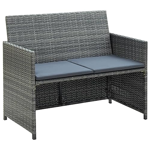 ShGaxin 2-Sitzer-Gartensofa mit Polstern, Gartenlounge, Garden Sofa, Balkonmöbel, Gartenmöbel, Loungemöbel, Outdoor Sofa, Grau Poly Rattan von ShGaxin