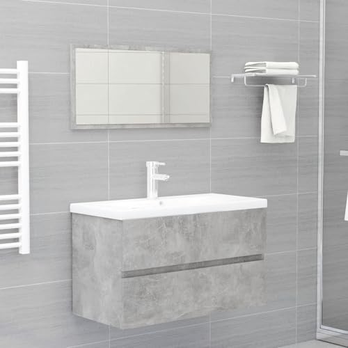ShGaxin 2-TLG. Badmöbel-Set, Badezimmer Möbel, Waschtisch Set, Bad Möbel, Betongrau Spanplatte von ShGaxin
