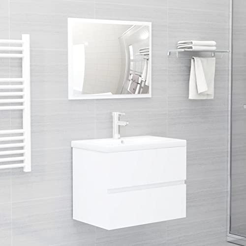 ShGaxin 2-TLG. Badmöbel-Set, Badezimmer Möbel, Waschtisch Set, Badezimmermöbel-Sets, Weiß Spanplatte von ShGaxin