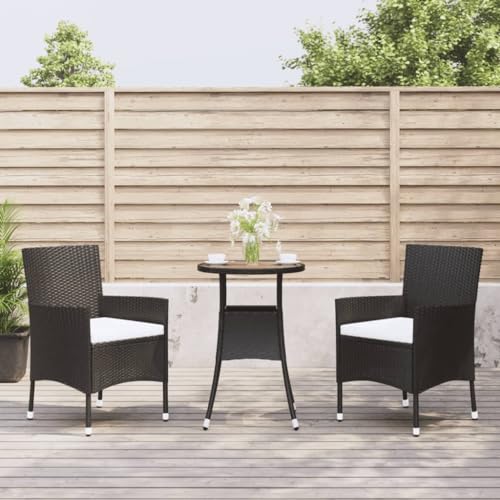 ShGaxin 3-TLG. Garten-Bistro-Set mit Kissen Schwarz Poly Rattan Bierzeltgarnitur, Gartenbar, Biertisch Bierbänke, Essgruppe, Gartenmöbel Set, Balkonmöbel, 3187432 von ShGaxin