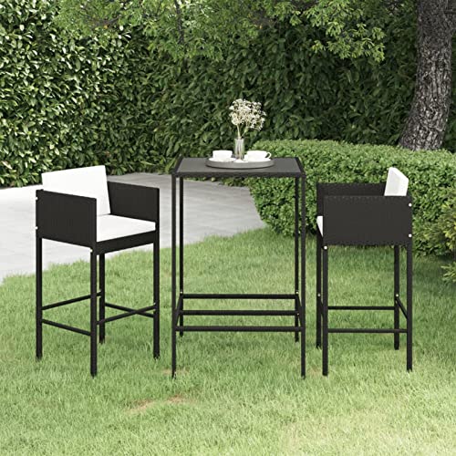 ShGaxin 3-TLG. Gartenbar-Set mit Kissen, Gartenmöbel Sitzgruppe, Tisch Mit Stühlen Set, Sitzgruppe Garten, Outdoor Möbel, Dining Table Set, Poly Rattan Schwarz von ShGaxin