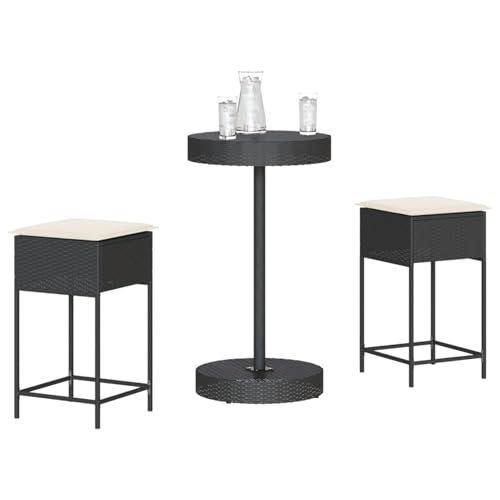 ShGaxin 3-TLG. Gartenbar-Set mit Kissen Schwarz Poly Rattan, Gartenset Tisch Und Stühle, Balkon Möbel Für Kleinen Balkon, Terrassenmöbel, Balkonset - 3261441 von ShGaxin