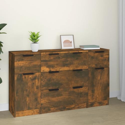 ShGaxin 3-TLG. Sideboard-Set Räuchereiche Holzwerkstoff, Kommode Schlafzimmer, Kommoden & Sideboards, Wohnzimmerschrank, Flur Kommode, Zimmer Möbel - 3115825 von ShGaxin