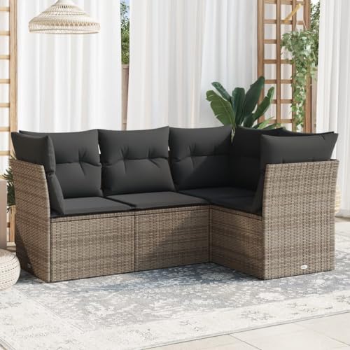 ShGaxin 3217580 4er Set Polyrattan Gartensofa Sitzgruppe grau von ShGaxin