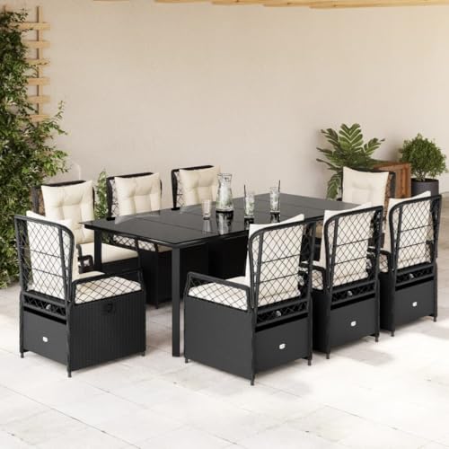 ShGaxin 3262970 Gartenmöbel-Set, 9-teilig und Kissen, Polyrattan, Schwarz, Set mit Tisch und Stühlen, Gartentisch und Stühlen, Terrassenmöbel von ShGaxin
