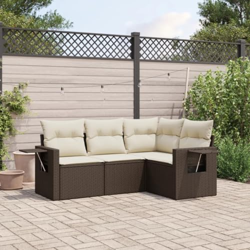 ShGaxin 4-TLG. Garten-Sofagarnitur mit Kissen Braun Poly Rattan, Balkonmöbel Set, Gartenmöbel Set, Gartenlounge Set, Terassenmöbel, Loungemöbel Terrasse - 3220112 von ShGaxin