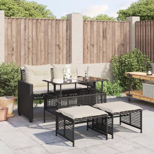 ShGaxin 4-TLG. Garten-Sofagarnitur mit Kissen Schwarz Poly Rattan Glas, Balkonmöbel Set, Gartenmöbel Set, Gartenlounge Set, Terassenmöbel, Loungemöbel Terrasse - 368134 von ShGaxin