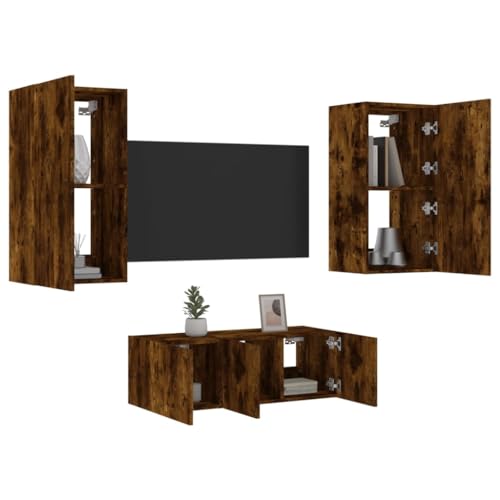 ShGaxin 4-TLG. Wohnwand mit Beleuchtung Räuchereiche Holzwerkstoff, Wohnwand Wohnzimmer, Wohnzimmer Möbel, Schrankwand Wohnzimmer, Tv Möbel, Anbauwand Wohnzimmer - 3216822 von ShGaxin