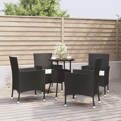 ShGaxin 5-TLG. Garten-Bistro-Set mit Kissen Schwarz Poly Rattan Bierzeltgarnitur, Gartenbar, Biertisch Bierbänke, Essgruppe, Gartenmöbel Set, Balkonmöbel, 3187415 von ShGaxin