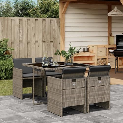 ShGaxin 5-TLG. Garten-Essgruppe mit Kissen Grau Poly Rattan, Esstisch Mit Stühlen Set, Gartenmöbel Sitzgruppe, Balkon Möbel, Gartenlounge Set, Terrassenmöbel, Balkonmöbel Set - 3210536 von ShGaxin