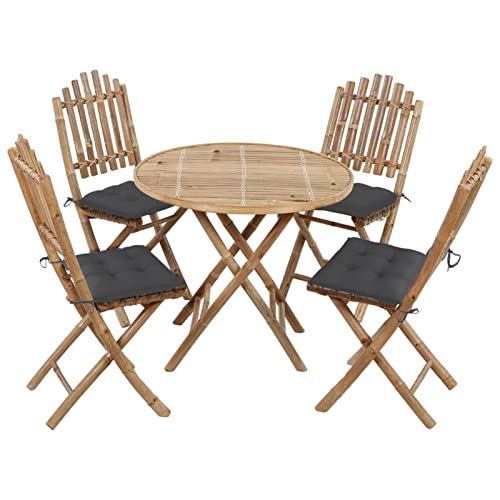 ShGaxin 5-TLG. Garten-Essgruppe mit Kissen Klappbar Bambus, Esstisch Mit Stühlen Set, Gartenmöbel Sitzgruppe, Balkon Möbel, Gartenlounge Set, Terrassenmöbel, Balkonmöbel Set - 3063975 von ShGaxin