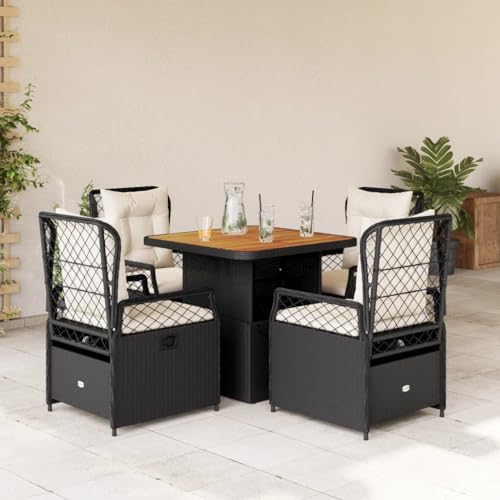 ShGaxin 5-TLG. Garten-Essgruppe mit Kissen Schwarz Poly Rattan, Esstisch Mit Stühlen Set, Gartenmöbel Sitzgruppe, Balkon Möbel, Gartenlounge Set, Terrassenmöbel, Balkonmöbel Set - 3262911 von ShGaxin
