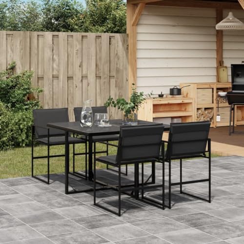 ShGaxin 5-TLG. Garten-Essgruppe mit Kissen Schwarz Textilene, Esstisch Mit Stühlen Set, Gartenmöbel Sitzgruppe, Balkon Möbel, Gartenlounge Set, Terrassenmöbel, Balkonmöbel Set - 3295073 von ShGaxin