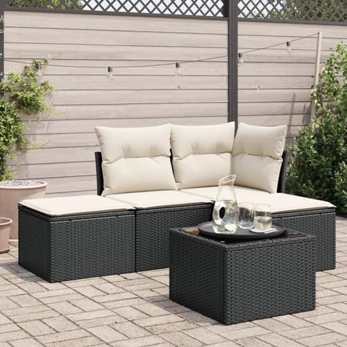 ShGaxin 5-TLG. Garten-Sofagarnitur mit Kissen Schwarz Poly Rattan, Lounge Gartenmöbel Set, Möbelsets, Balkon Möbel, Gartenlounge, Gartensofa - 3217486 von ShGaxin