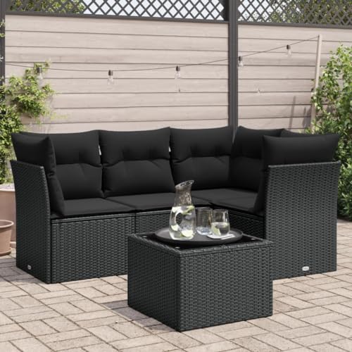 ShGaxin 5-TLG. Garten-Sofagarnitur mit Kissen Schwarz Poly Rattan, Lounge Gartenmöbel Set, Möbelsets, Balkon Möbel, Gartenlounge, Gartensofa - 3217585 von ShGaxin
