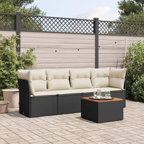 ShGaxin 5-TLG. Garten-Sofagarnitur mit Kissen Schwarz Poly Rattan, Lounge Gartenmöbel Set, Möbelsets, Balkon Möbel, Gartenlounge, Gartensofa - 3223473 von ShGaxin